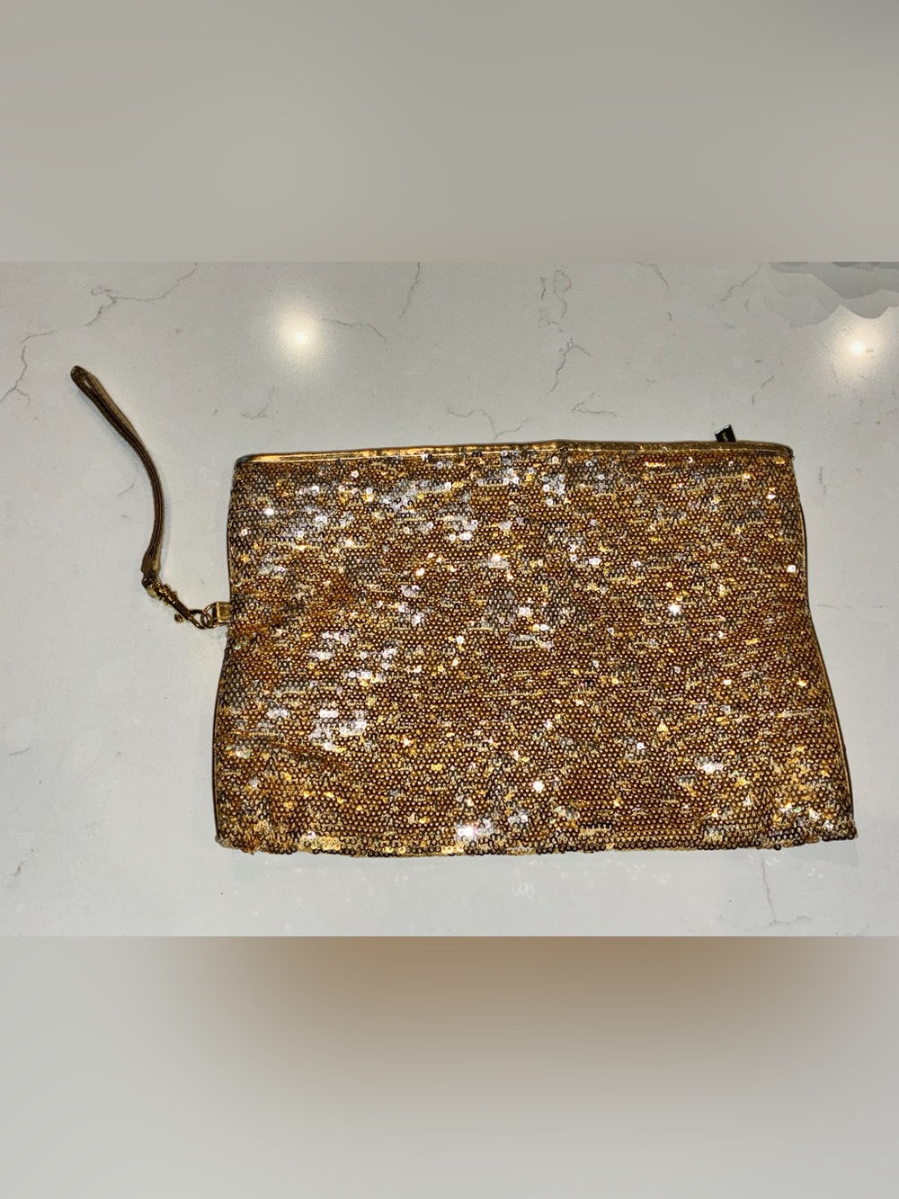Michael Kors Gold Sequin Sparkle Party Wristlet Clutch Evening Bag with Strap